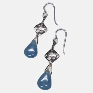 Handmade Aqua Blue Jade Sterling Silver Hypoallergenic Niobium Dangle Earrings
